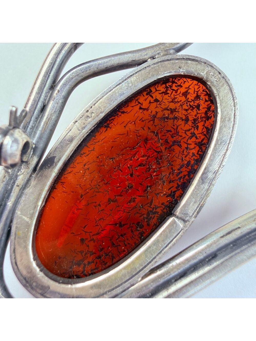 BIG 9 CT Baltic Cognac Amber Swan Art Deco Sterling Silver VTG 2.2" Pin Brooch - Picture 8 of 11